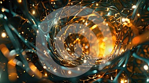 Create a visualization of a Neural Network in Artificial Intelligence using Glowing Elements. AIG53M