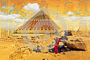 Conceptual image of the one billion American dollars on the surface of the Great Pyramid of Giza