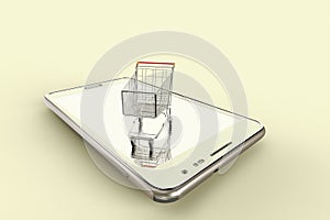 A conceptual image of online shopping with mobile devices