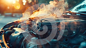 Conceptual image of an overheated car engine