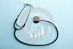 Conceptual image of paper chain in form of family. health insuarance accessories