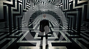 Conceptual image of a person standing in front of a mirror maze