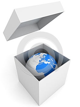 Conceptual image of Planet Earth in white box