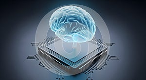 Futuristic AI Brain Evolving from Microchip for Digital Intelligence and Advanced Computing Concepts.