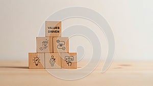 Values-driven business model: pyramid of core principles and strategy.