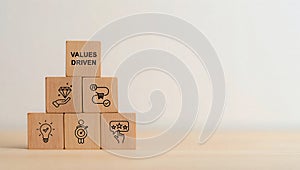 Values-driven business model: pyramid of core principles and strategy.