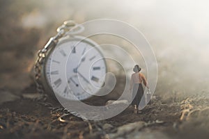 Conceptual image of a small business woman running against the clock