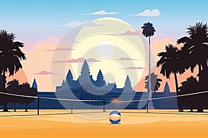 Conceptual image of Sport event for SEA game in Cambodia, with Angkor Wat as background ,