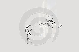Conceptual image of stick figure breaking glass through eraser