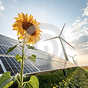 Renewable energy concept with sunflower