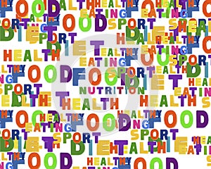 Conceptual image of tag cloud containing words related to food,