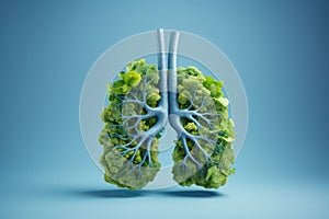 Conceptual image of tree-shaped lungs with green leaves, eco-friendly health concept
