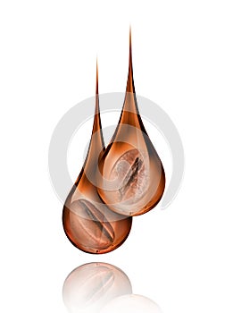 Conceptual image of two coffee beans are in drops