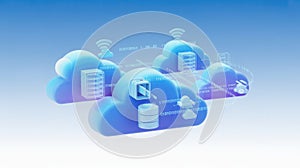 Cloud computing network infrastructure with data servers, iot, and wireless connectivity.