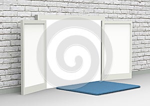 Conceptual image of white opened door. Perspective