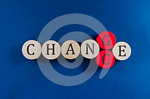 Conceptual image of word Change spelled on wooden circles