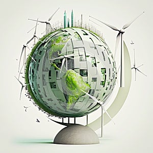 Conceptual image of a world with clean and sustainable energy. Renewable energy for ecology and environment conservation concept.