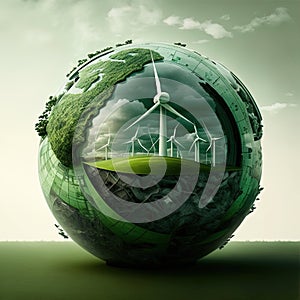 Conceptual image of a world with clean and sustainable energy. Renewable energy for ecology and environment conservation concept.