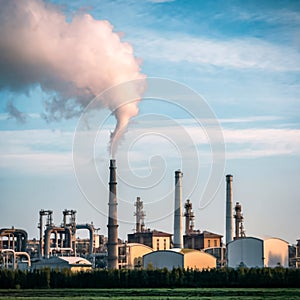 Conceptual imagery symbolizing the reduction of carbon emissions in an industrial.