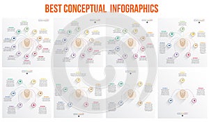 Conceptual Infographic. Template with heads and numbered buttons