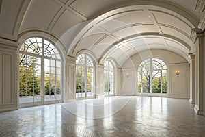 Conceptual interior of empty room with arched ceiling