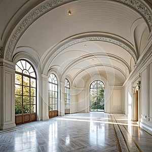 Conceptual interior of empty room with arched ceiling