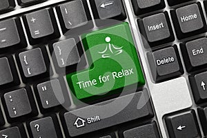 Conceptual keyboard - Time for Relax green key with yoga symbol