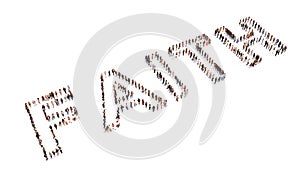 Conceptual large community of people forming FAITH word. 3d illustration metaphor to belief, religion, prayer, God