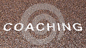 Conceptual large community of people forming the word COACHING. 3d illustration metaphor for training, sport, business