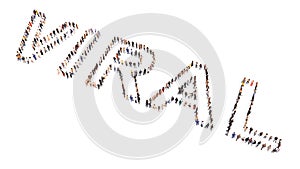 Conceptual large community of people forming the word VIRAL. 3d illustration metaphor for popular, trend, global, creative