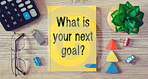 Conceptual manuscript showing What is your next goal. Clarify your ideas and use your time wisely