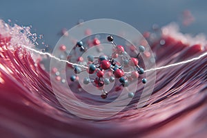 Conceptual molecular structure illustration on a wave, representing mass spectrometry