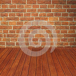 Conceptual old vintage dark brick wall and wood floor background