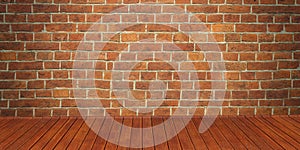 Conceptual old vintage dark brick wall and wood floor background