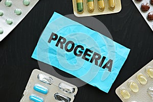 Conceptual photo showing printed text Progeria
