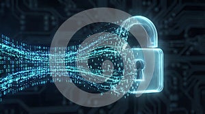 Binary Code Transforming Into Padlock Encryption Concept Digital