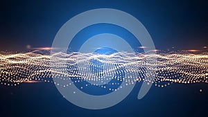 Abstract particle wave on dark blue gradient background