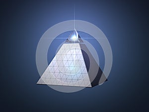 Conceptual pyramid design with light beam eye on top.
