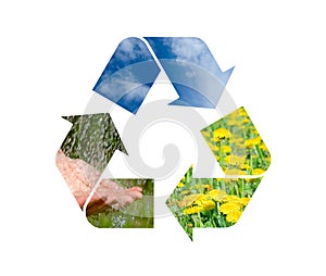 Conceptual recycling sign with images of nature