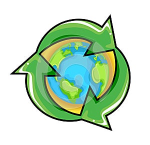 Conceptual Recycling Symbol over Earth Globe