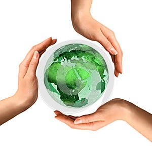 Conceptual Recycling Symbol over Earth Globe photo