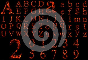 Conceptual red burning fire fonts isolated on black