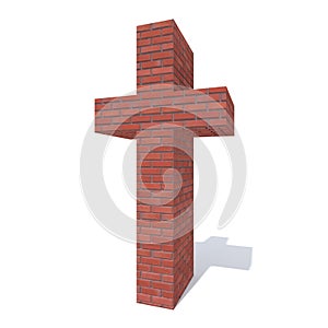 Conceptual red heavy rough masonry constructed font or type, brick construction industry piece isolated white background. Educativ