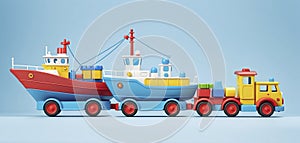 Conceptual representation of different types of global freight transportation as toys, types and ways of transporting goods and