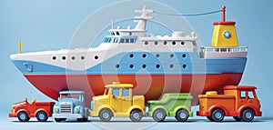 Conceptual representation of different types of global freight transportation as toys, types and ways of transporting goods and