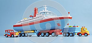 Conceptual representation of different types of global freight transportation as toys, types and ways of transporting goods and