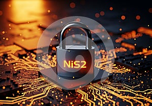 Conceptual representation of digital security and data encryption using a padlock on a circuit board