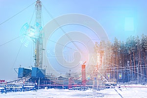 Conceptual representation of the future technologies, the use of artificial intelligence for the overhaul of an oil and gas well, photo