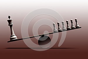 Conceptual representation of social inequality and the imbalance between social classes represented with chess pieces