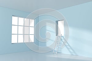 Conceptual room with a ladder lead to outside, 3d rendering